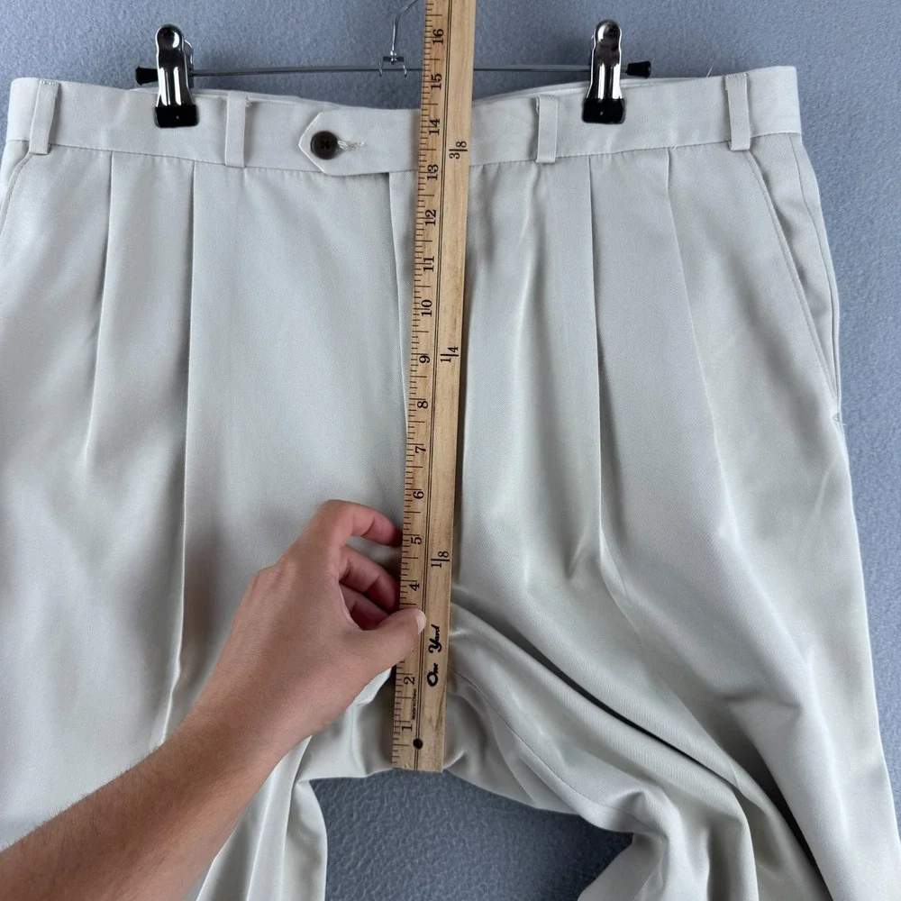 Vintage Polo Ralph Lauren Pants Mens Fits 35x31 Cream Rayon Blend Pleated Baggy